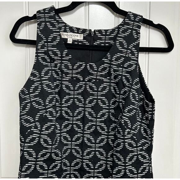 Evan Picone Geometric Sheath Dress 4 Black Gray Sleeveless Career Cocktail Party - Picture 6 of 13